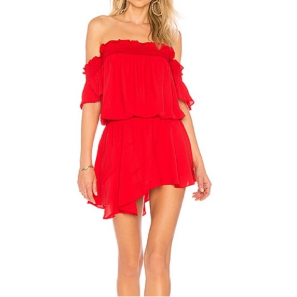 Amanda Uprichard Petite Ariella Red Mini Off Shoulder Dress